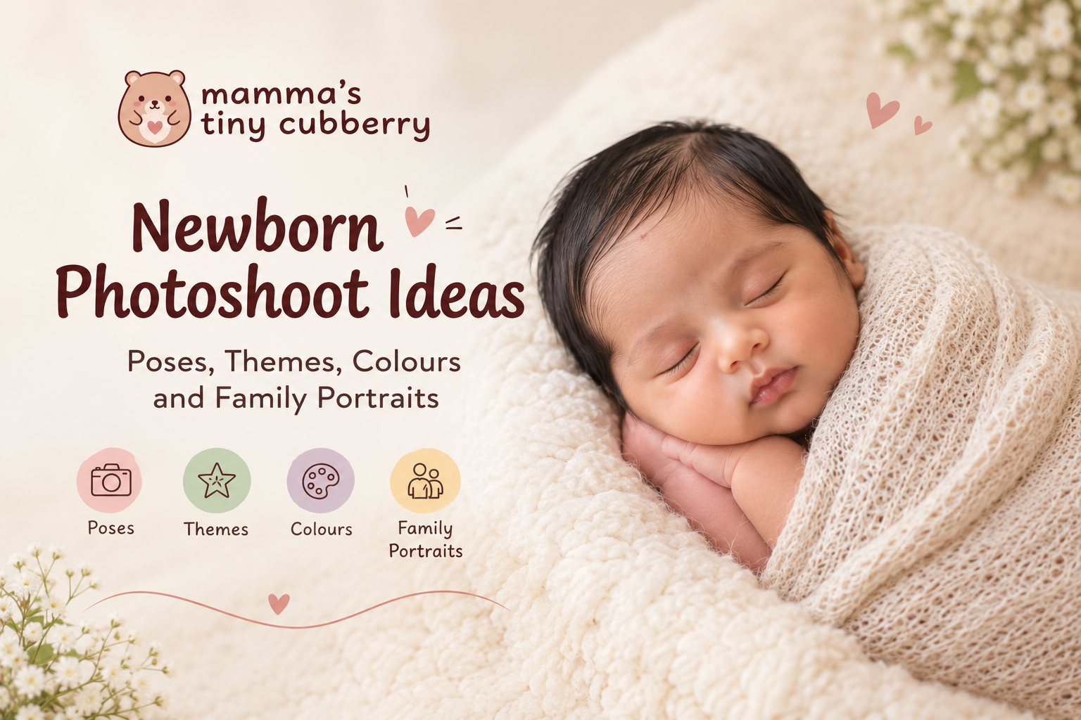 Newborn photoshoot ideas featuring baby poses, themes, colours and family portraits by Mamma's Tiny Cubberry in Habra